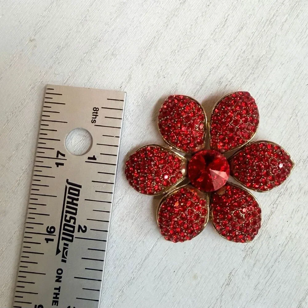MD Red Crystal Flower Brooch